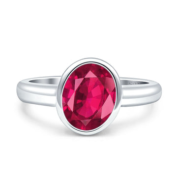 Bezel Set 8mmX6mm Oval Engagement Ring Simulated Ruby CZ 925 Sterling Silver Wholesale
